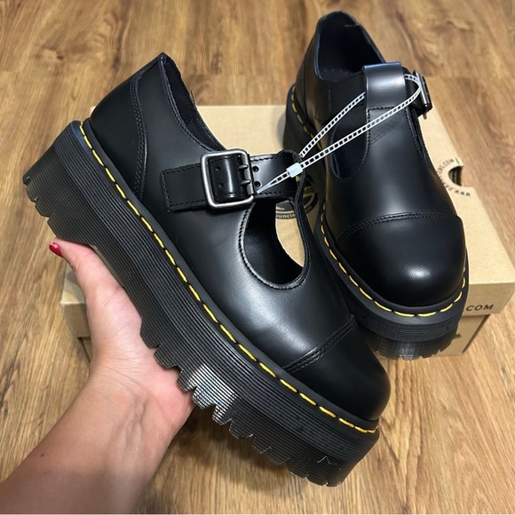 DR MARTENS black leather platform buckle oxfords shoes women’s 9 new - Picture 7 of 7